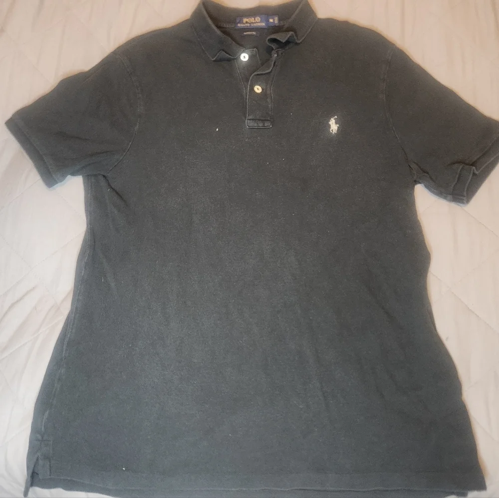 Polo By Ralph Lauren Black With Grey Logo Polo Shirt Basic 100%‎ Cotton RN 41381